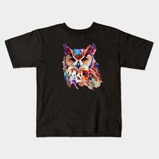 Watercolor Colorful Owl Portrait Kids T-Shirt